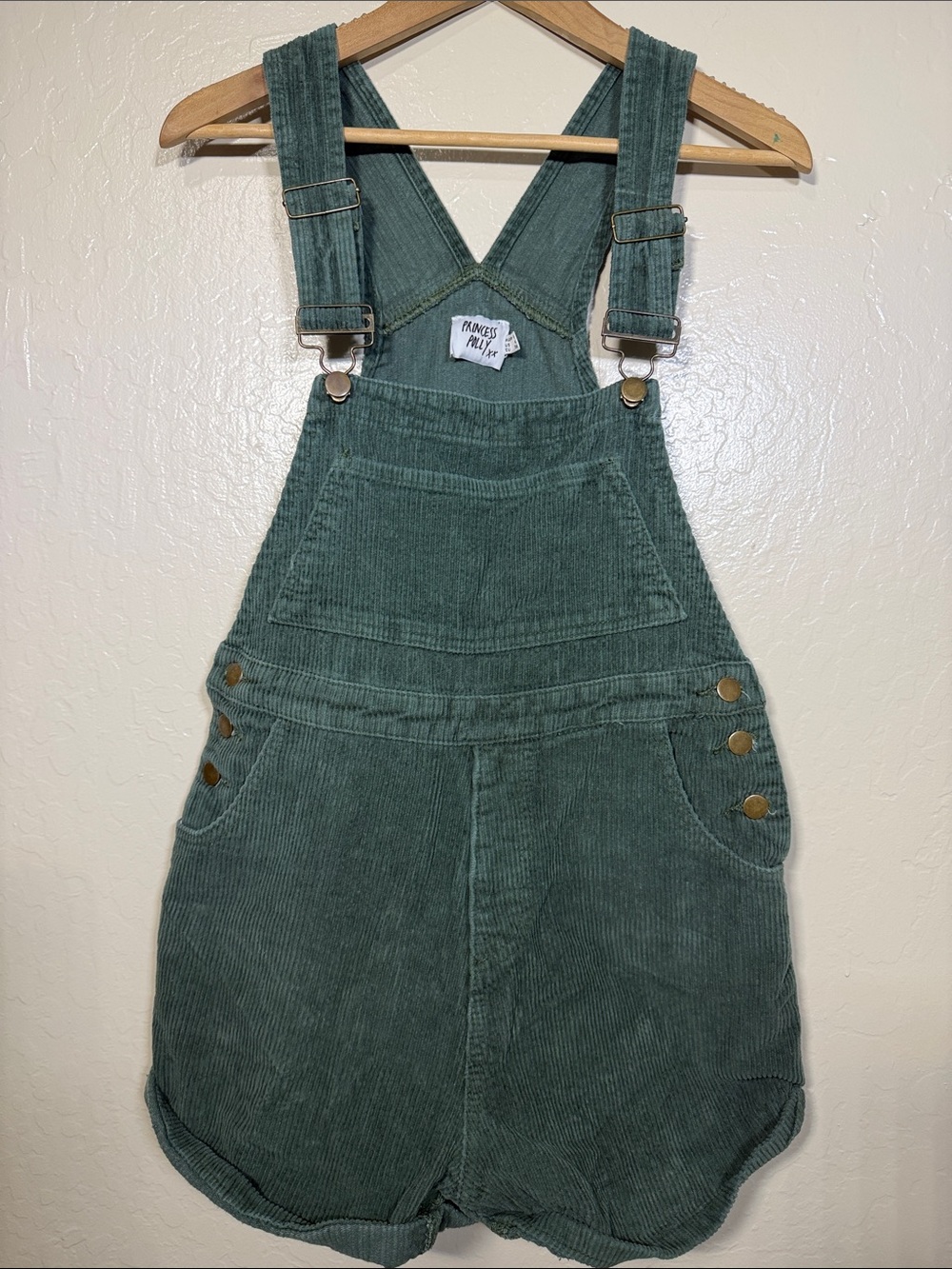 Princess Polly Green Corduroy Sage 90s Gorpcore Retrostyle Short Overalls S